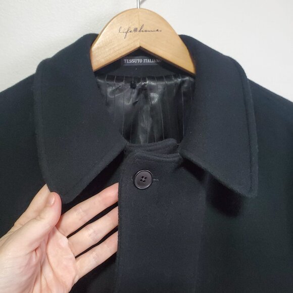 DIESSE Vintage Cashmere Wool Blend Duster Pea Coat Trench Jacket Black Womens XL - Picture 3 of 16